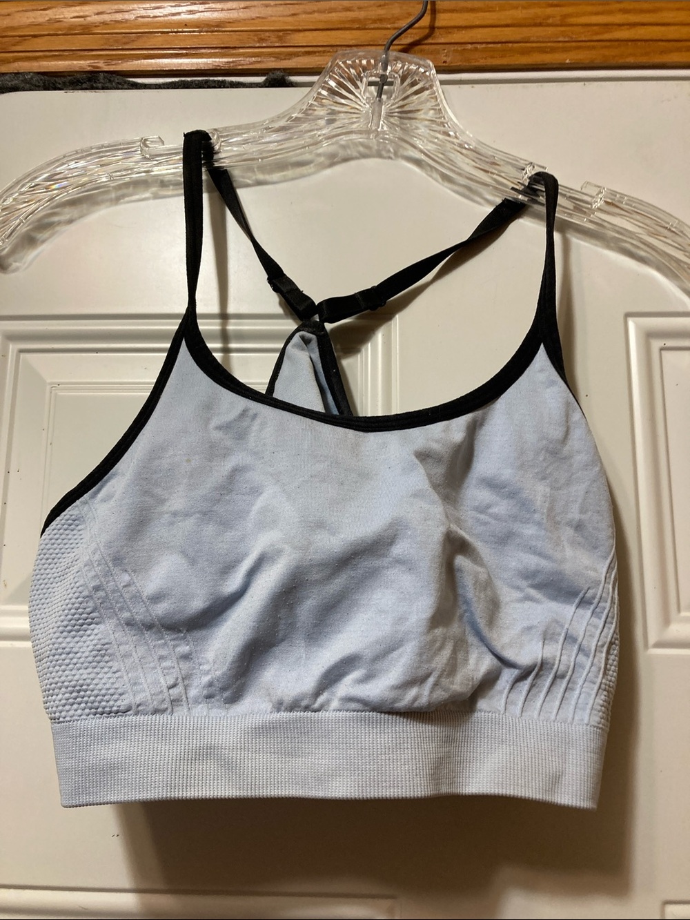 Light Blue Seamless Sports Bra with Black Trim XL